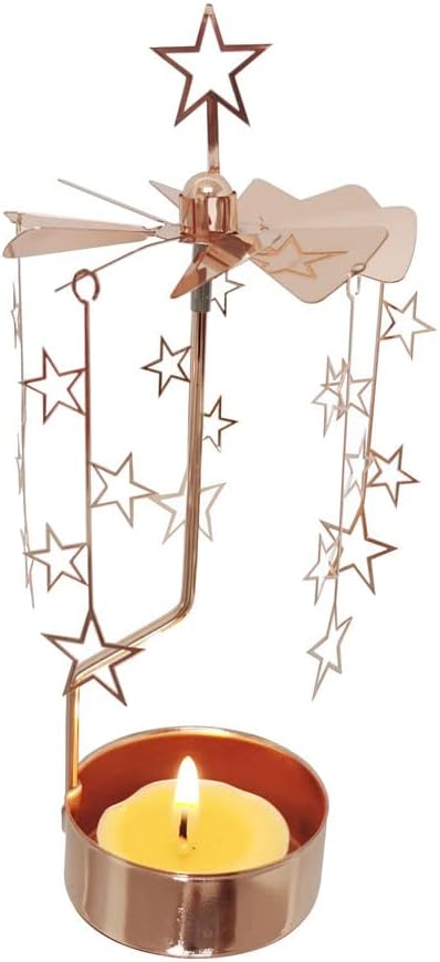 Kingnero Rotary Candle Holder - Spinning Tea Light Carousel in Rose Gold Star | Perfect Small Gift