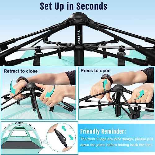 WhiteFang Deluxe Pop Up Beach Tent Sun Shade Shelter for 3-4/5-6 Person, UV Protection, Extendable Floor with 3 Ventilating Windows Plus Carrying Bag, Stakes, and Guy Lines