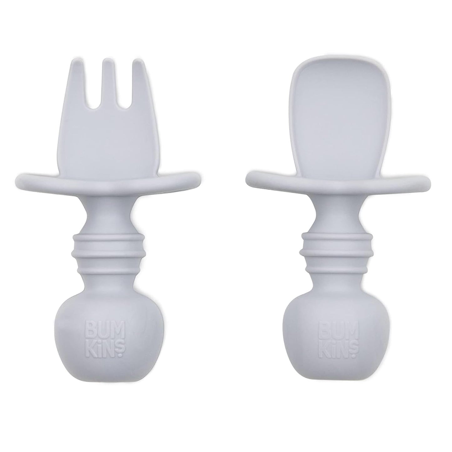 Bumkins Chewtensils Silicone Baby Utensils Set - Soft Spoons & Fork for Self-Feeding | Gray, 6 Months+