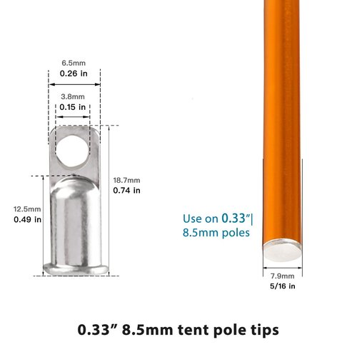 BRILLIANCE4U Aluminum Tent Pole End Tips Replacement, Flat Tent Pole End Caps 12 Pack for 8.5mm (0.33") Aluminum Poles
