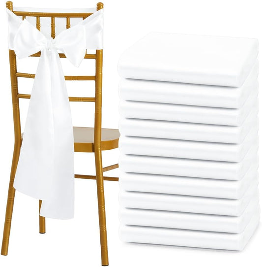 White Satin Chair Sashes by [Brand Name] - Elegant Bows for Weddings & Events | 6 x 108 Inch