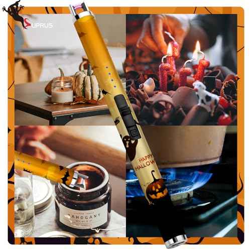 SUPRUS Electric Candle Lighter USB Type C Rechargeable Lighter with Upgraded LED Battery Display Safety Switch Flameless Plasma Windproof for Candle Cooking BBQs Fireworks (Halloween)