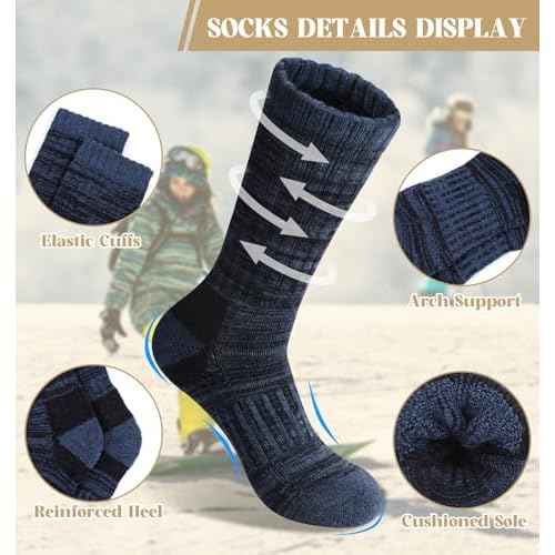 Justay 4 Pairs Merino Wool Socks for Women, Hiking Thermal Warm Winter Cozy Thick Boot Socks for Women Gifts