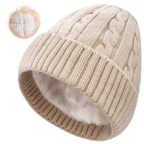 Beurlike Winter Beanie Hats for Women Fleece Lined Warm Thick Soft Stretch Knit Cap for Cold Weather