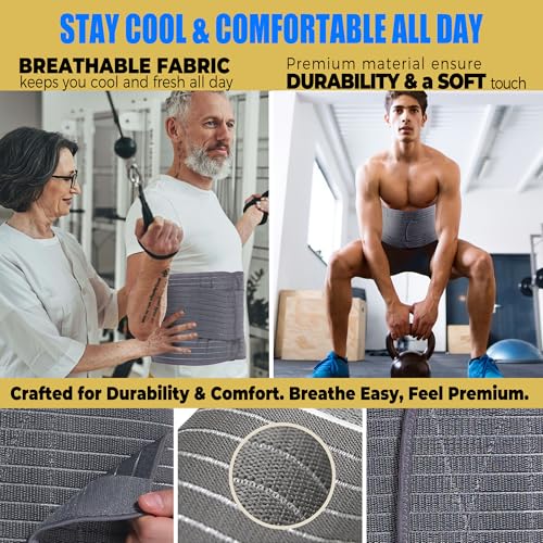 Funcy Men's Adjustable Abdominal Binder ? Post-Surgery Recovery Belt, Hernia Support, and Core Stability Wrap (Gray, Medium)