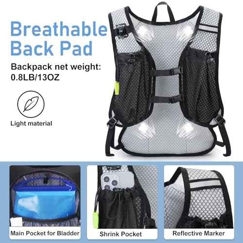 Lightweight Hydration Backpack, Running Backpack with 2L Water Bladder, Hydro Water Daypack for Cycling Hiking Rave for Men Women