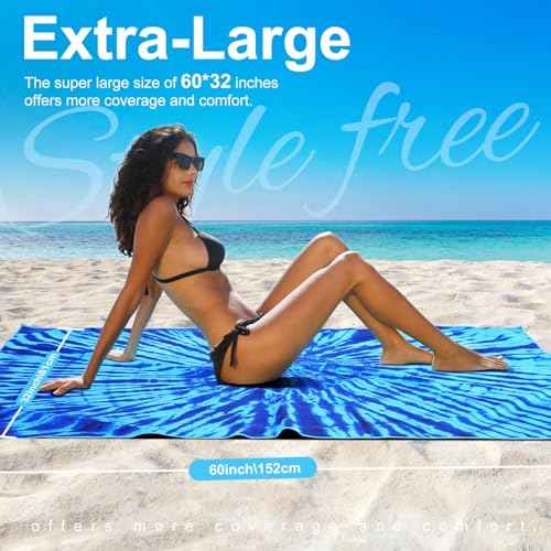 Genovega Microfiber Lightweight Thin Beach Towel Compact Sandproof Clearance Towels Quick Dry Sand Free Swim Pool Camping Blanket Travel Essentials Accessories Vacation Women Men Adults Blue Vortex
