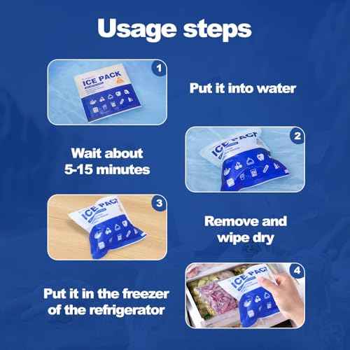Blue Ice Packs for Coolers, Shipping and Lunch Box, Slim Size Long-Lasting Reusable Ice Pack, 4" x 4" Cold Gel Freezer Packs for Camping, Beach, Fishing, Shipping Food