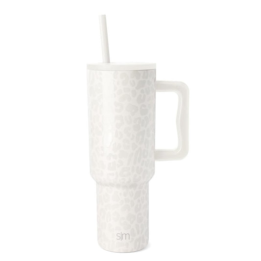 Simple Modern 40 oz Trek Tumbler with Handle and Straw Lid | Cup Holder Friendly Insulated Stainless Steel Travel Mug | Cream Leopard