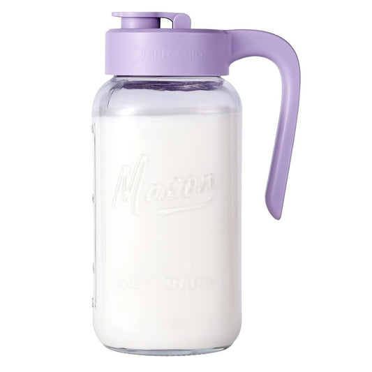 Spreccio Mason Jar Pitcher - Airtight & Leakproof Glass Pitcher with Lid, Perfect for Breastmilk, Cold Brew, and Sun Tea, 2 Quart (64 oz) Mason Jar with Pour Spout Lid