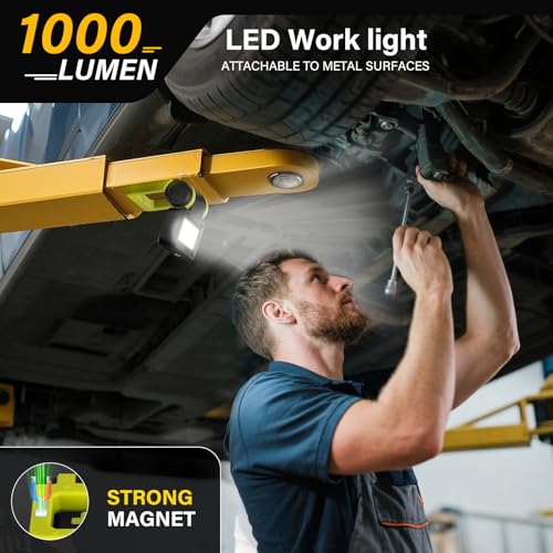 LED Work Light, Rechargeable Flashlight with COB Magnetic Lights, 1000LM Portable Light, 200¡ÆFoldable, 5+3 Modes, Waterproof Handheld Flashlights for Camping, Home, Car Repair, Emergency, Fishing