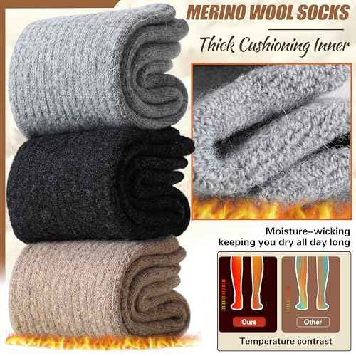 EBMORE Merino Wool Socks for Women Hiking Thermal Warm Winter Thick Boot Cozy Crew Comfy Work Socks for Ladies 5 Pairs