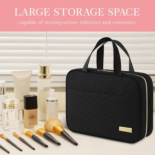HOTOR Travel Toiletry Bag - Waterproof Hanging Makeup Organizer for Men & Women | Medium, Black