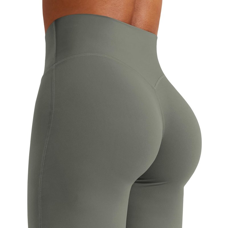 YEOREO Workout Leggings Womens No Front Seam Straight Leggings 35" High Waist Buttery Eddiy Gym Yoga Pants Gray Green S