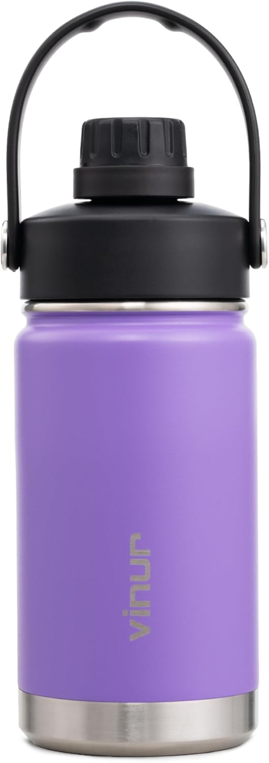 VINUR 12 oz Kids Stainless Steel Water Bottle - Vacuum Insulated, Leakproof Spout Lid, Purple