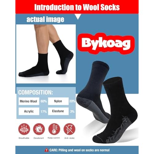 3 Pairs Men's Merino Wool Socks - Thermal Winter and Hiking Socks with Cushioned Support for Everyday Comfort