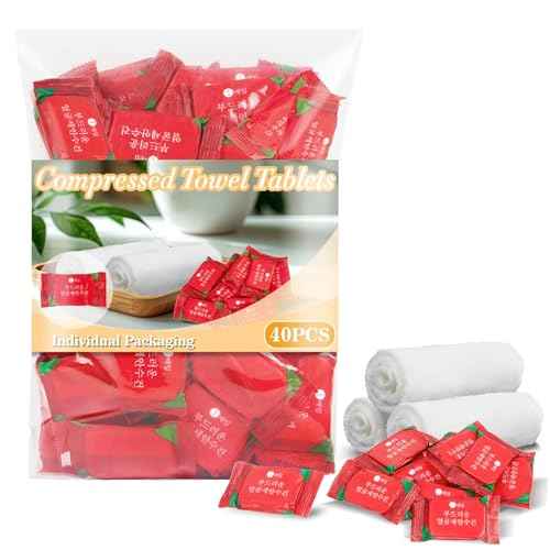 40PCS Compressed Towel Tablets - Travel Towel, Disposable Face Towels for Travel,Camping Towel, Disposable Washcloths for Adults Hiking Gear Individual Packaging Face Remove Makeup Wipes