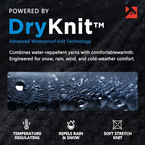 TOP-EX DryKnit¢â Winter Waterproof Merino Wool Visor Beanie Hat with Brim for Men Women, Knit Cap Stocking Warm Fleece Lined