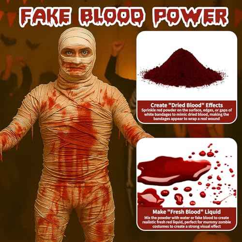 Halloween Mummy Wrap Costumes, 60 Yards 12 Rolls Mummy Wrapping Cloth, Mummy Gauze, Mummy Bandages for Cosplay Zombie, Halloween Costume Accessories with Fake Blood Powder(Small Size for Women, Youth)