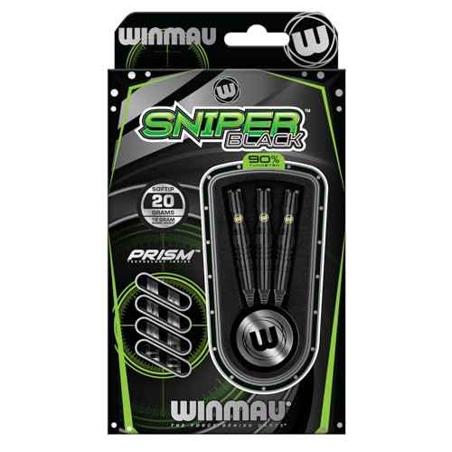 Winmau Sniper Black Professional Tungsten Darts Set with Flights and Stems (Shafts)
