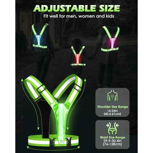 Zacro LED Reflective Vest Running Gear, 5 Lights Colors High Visibility Reflective Running Gear Rechargeable Light Up Running Vest for Walking Running Cycling, Adjustable for Men Women Kids