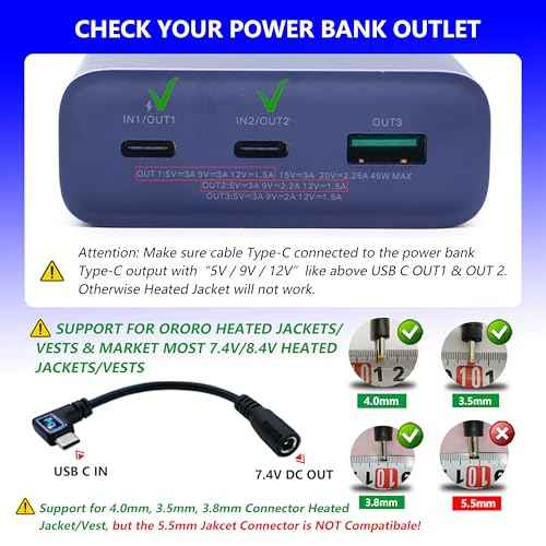 Heated Jacket Battery Step-up Adapter Charger for Ororo Heated Jackets and Vests