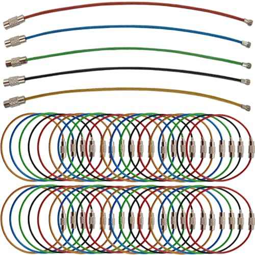 60PCS 6 inch Steel Wire Keychain, Colored Nylon Coated Stainless Steel Metal Wire Keychains, 1.5 mm Key Rings Loops for Hanging Luggage Tags, Keys and ID Tag Keepers