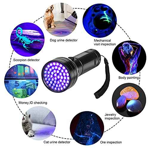 Black Light UV Flashlight, 51 LED Blacklight Flashlights 395 nM Pet Urine Detector with 3 Pack AA Batteries for Cat Urine, Stains, Bed Bug (Black)