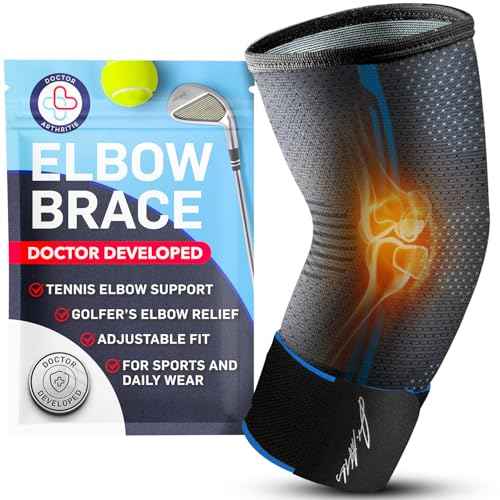 Dr. Arthritis Compression Sleeve & Elbow Pads, Elbow Brace for Tendonitis and Tennis Elbow for Women & Men with Adjustable Strap, Arm Wraps for Pain Relief, Golfers, Lifting, Bursitis & Sports Recovery (Medium)