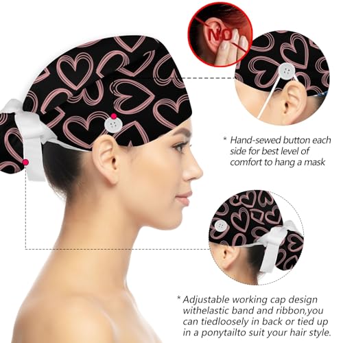 Working Cap Scrub Caps for Women, Adjustable Long Hair Nurse Head Cap, Surgical Bonnet with Sweatband & Buttons