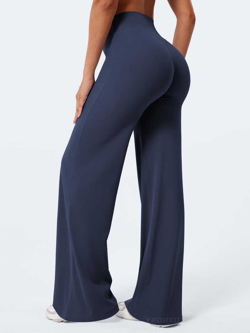 YEOREO Workout Leggings Womens No Front Seam Straight Leggings 33" High Waist Buttery Eddiy Gym Yoga Pants Navy Blue S
