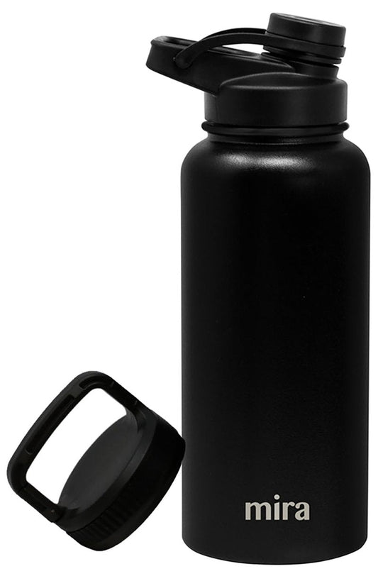 MIRA 32 oz Insulated Sports Bottle - Stainless Steel Temperature Control Thermo - Easy-Drink Spout (24Hr Cold/12Hr Hot) - Black