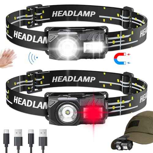 DLHONORV Headlamp, Motion Sensor Clip on Cap Light, Rechargeable LED Running Flashlight for Fishing Hunting Running Cycling Camping Reading (T131-2pcs)