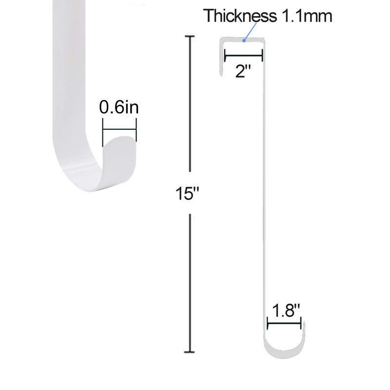 HiGift 2 Pack White Wreath Hanger for Front Door, Long Metal Over The Door Hook for Christmas and Party Wreath Making Decoration, Hanging Clothing, Towels, Wreaths, Bags, 15"