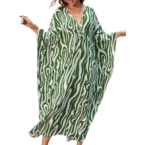 Kaftan Dresses for Women V-Neck Batwing Sleeves Swimsuit Beach Cover Ups Tie Dye Caftan Hawaiian Dress