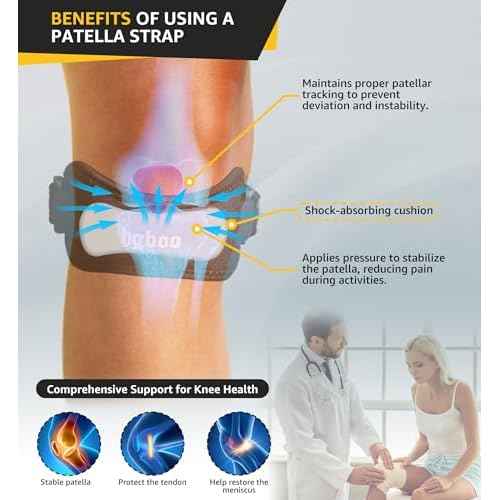 2-Pack Patella Tendon Knee Brace Straps, Adjustable Knee Support Patella Stabilizer for Pain Relief, Jumpers Knee, Tendonitis, Arthritis, Running, Hiking, Tennis, Squats - Universal Fit (Black)