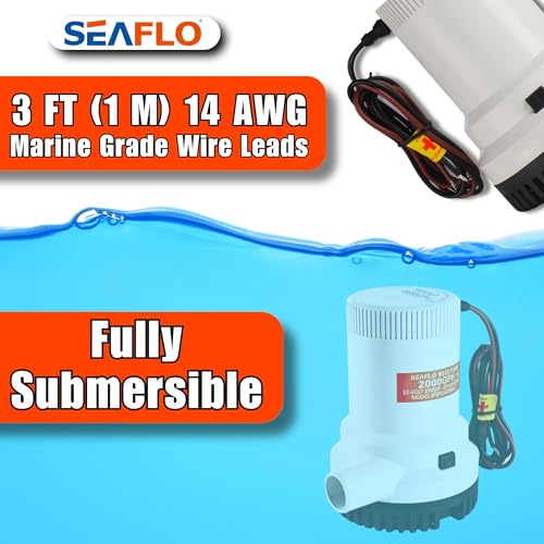 SEAFLO 01 Series 2000 GPH Bilge Pump ? 12V, 1-1/8" Outlet, Marine Submersible Pump with Anti-Airlock Protection, CE & Rohs Certified, 4-Year Warranty | Reliable for Boats and Marine Applications