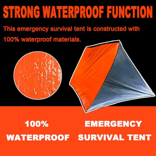 Emergency 2-Person Orange & Gray Survival Tent with Whistle & Paracord, Storm & Tornado Shelter, Tactical for Camping & Survival Kit
