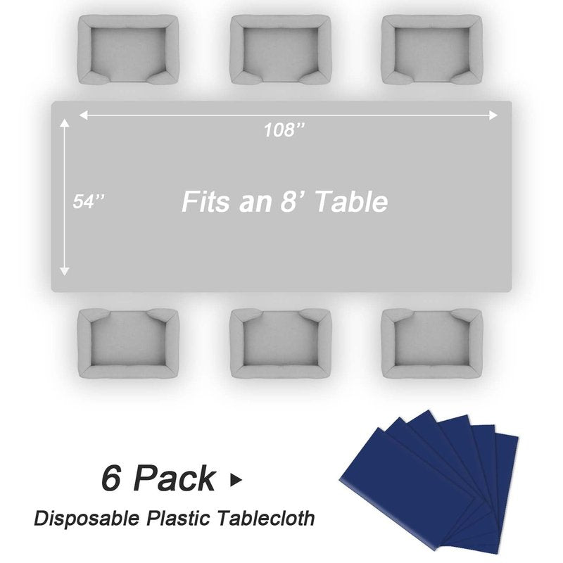 QIKSION Navy Blue Plastic Table Cloth Disposable 6 Pack, 54 x 108 Inch Tablecloths for Party, Graduation, Patriotic, Veterans Day Decorations, Dark Blue Rectangle Table Cover