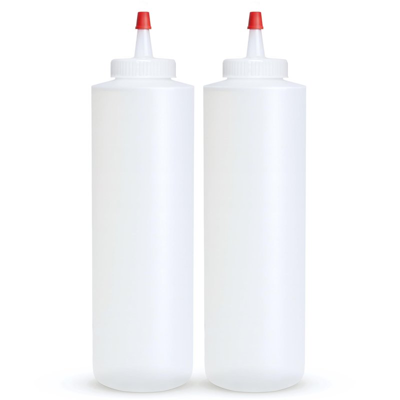 BRIGHTFROM Squeeze Bottles, Leak Proof, Wide Neck, BPA FREE Plastic, 16 OZ 2 PACK, Condiment Empty Squirt Bottle with Red Top Cap - for Ketchup, Mustard, Syrup, Sauces, Dressing, Oil, Arts & Crafts