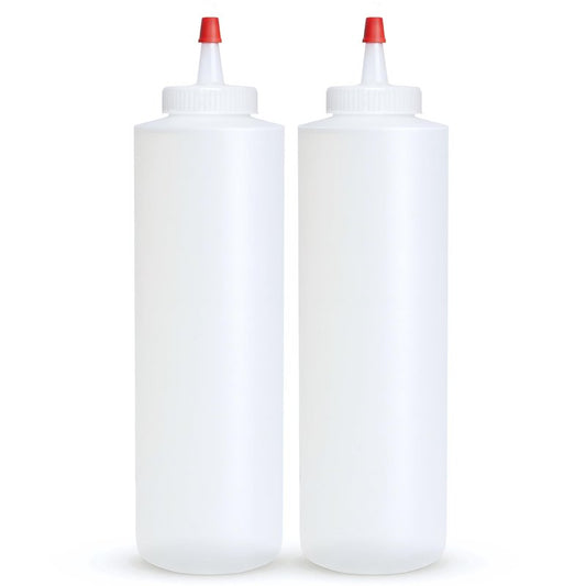 BRIGHTFROM Squeeze Bottles, Leak Proof, Wide Neck, BPA FREE Plastic, 16 OZ 2 PACK, Condiment Empty Squirt Bottle with Red Top Cap - for Ketchup, Mustard, Syrup, Sauces, Dressing, Oil, Arts & Crafts