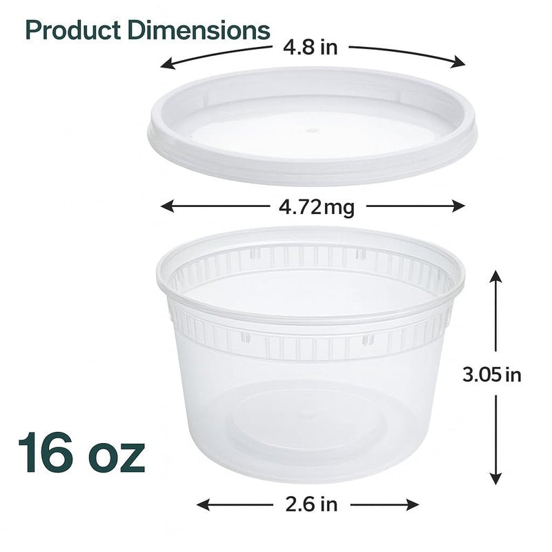 ProTakeOut 16oz [20 set] Heavy Duty Plastic Deli Container | BPA-Free Food Storage with Airtight Leak‑Proof Lids | Microwave, Freezer & Dishwasher Safe – Stackable, Bulk Reusable Soup & Meal Prep Tub