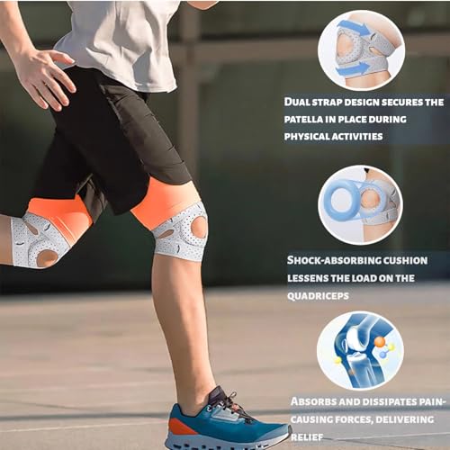 Knee Brace for Women Men Adjustable Knee Support with Side Stabilizers, Patella Gel Pads & Upgraded Silicone Anti-Slip Strip -Patella Knee Brace for Meniscus Tear, Knee Pain, Arthritis, Injury Recovery, Running, Workout (Gray 2 Pcs)
