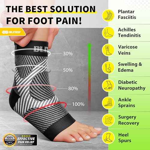 Compression Socks for Plantar Fasciitis, Achilles Tendonitis, Arthritis Relief, Ankle Brace Compression Sleeve with Foot Arch Support, Ankle Wrap for Women, Men, Swelling & Heel Pain Black L-XL