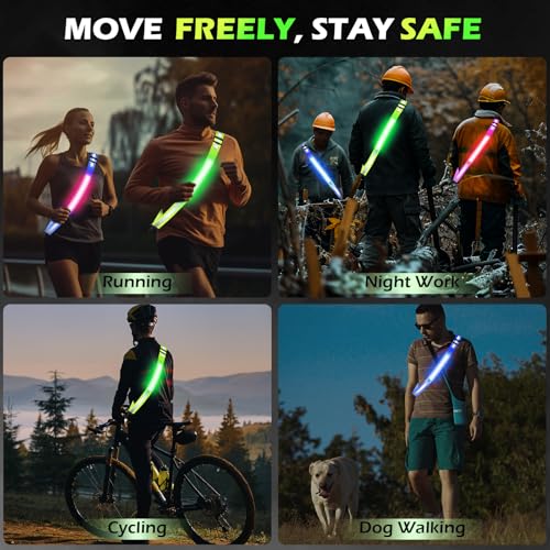 Rechargeable LED Reflective Belt Sash ? High Visibility Safety Gear with 5 Colors 11 Light Modes, Adjustable Strap for Night Dog Walking, Running & Biking