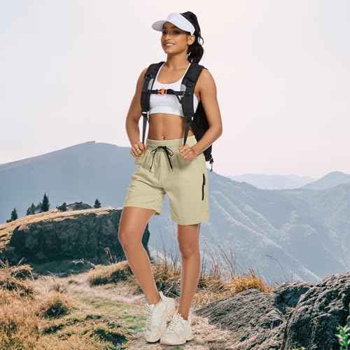 Women's 7" Hiking Cargo Shorts Quick Dry Athletic Short Pants Outdoor Water Resistant Bermuda Shorts with Multi Pockets