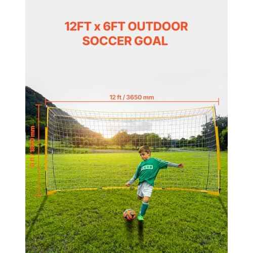 VEVOR Portable Soccer Goal, 12 x 6 ft Large Practice Soccer Net, Steel Fiberglass Structure Training Goal Set with Carry Bag, All-Weather Outdoor Use, for Backyards, Parks, School Fields