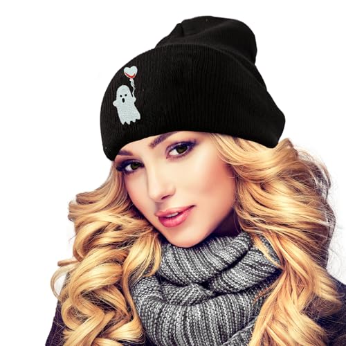 Fish Embroidery Beanie Hat Winter Warm Knit Cuffed Skull Cap for Women Men