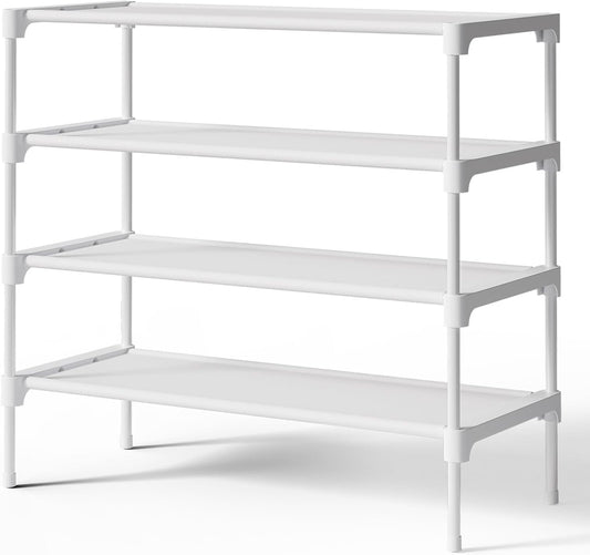 Kitsure Shoe Rack - Stackable Non-Woven Shoe Organizer for Closet & Entryway | 27.5" Wide - 4 Tier, White