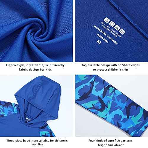 Boys UPF 50+ Swim Hooded Shirt with Pocket/Non-Pocket, Youth Kids SPF UV Sun Protection Rash Guard Long Sleeve Fishing Shirts